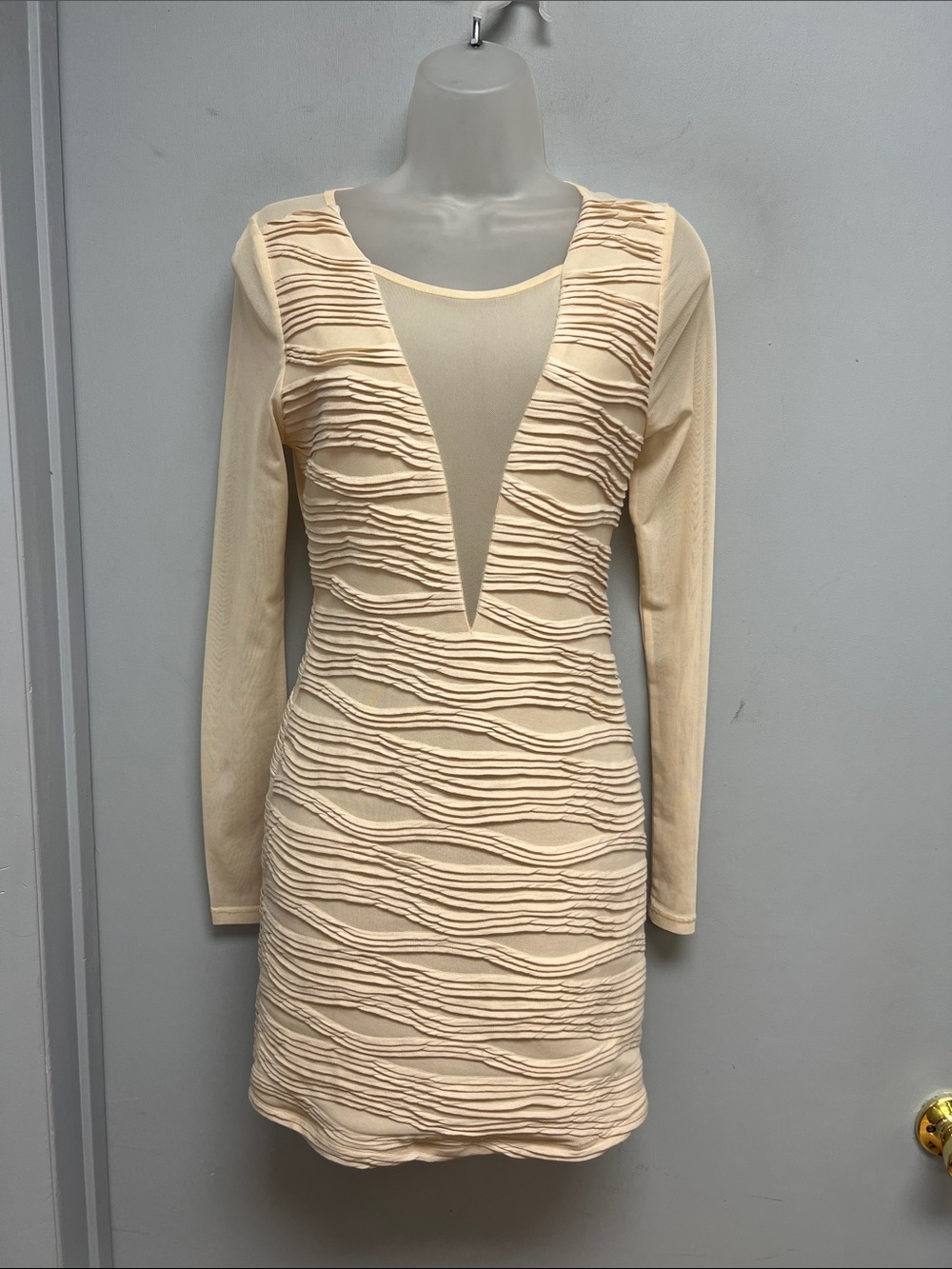 The Clothing Co Cream Illusion Cutout Bodycon Mini Dress Size S